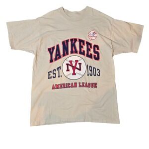 Vintage 90s New York Yankees MLB Baseball T Shirt Pro‎ Player Tan Mens Large?